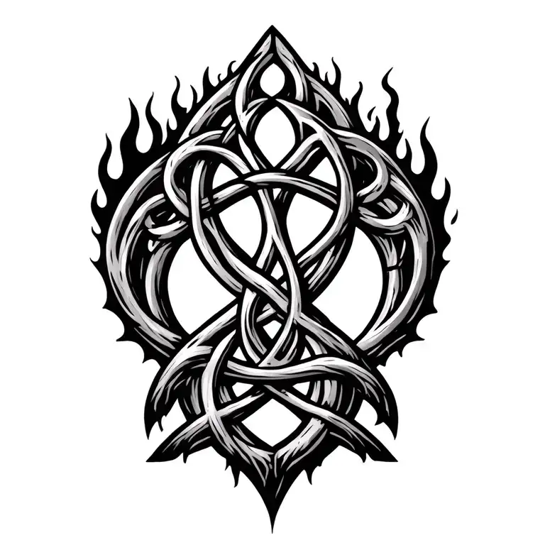 Celtic Knot Roots Surrounded By Flames
