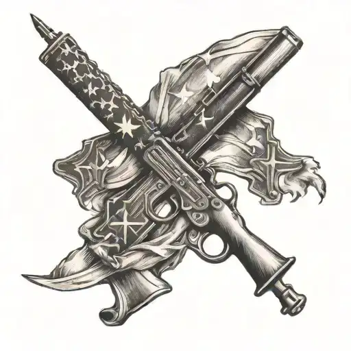 Infantry Cross Rifles Wrapped In A Us Flag With A Subtle Christian Symbol