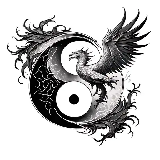 Like Me A Tattoo With A Phoenix A Dragon In The Shape Of A Yin And Yang Worn By A Woman