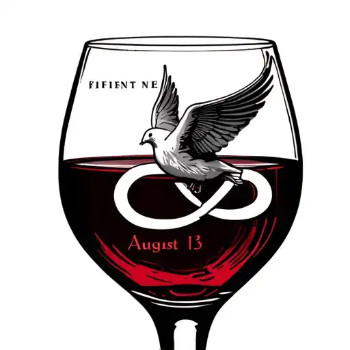 Glass Of Red Wine With A Dove Sign Of Infinite With The Date August 13