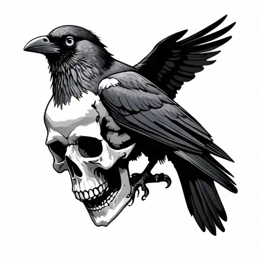 Skull And Crow Perched