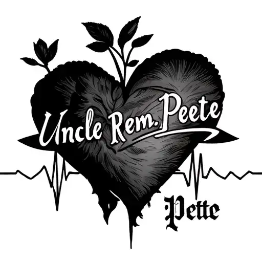 Remembrance Tattoo With Name As Uncle Pete Followed With Heart Beat Line