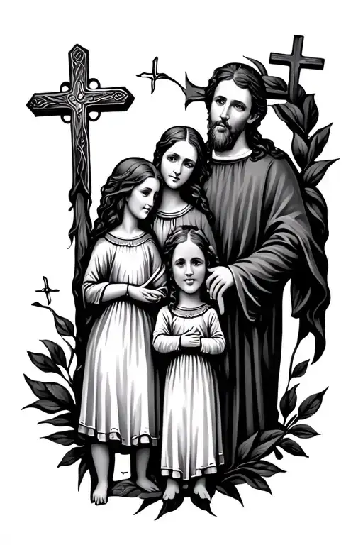 Family And Faith Tattoo With Cross