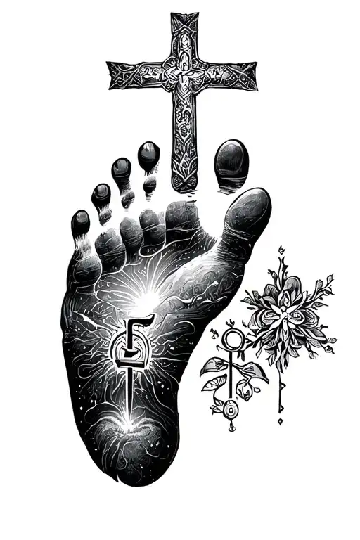 Child Foot Print With Other Faith Related Symbols