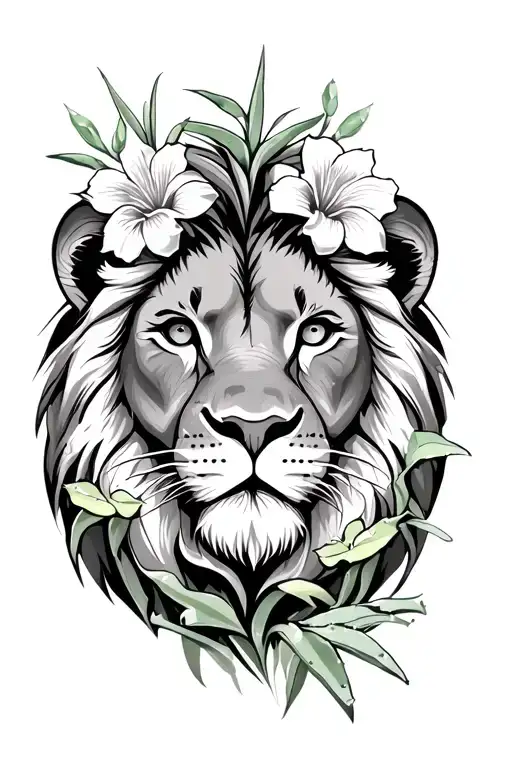 Lion Face With Aloe Vera Flowers Symbolizing