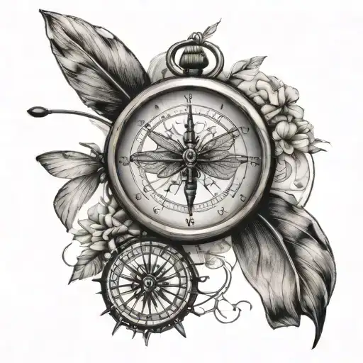 A Compass With A Dragonfly