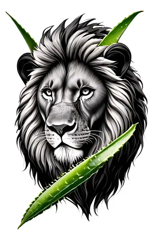 Lion Face With Aloe Vera Symbolizing