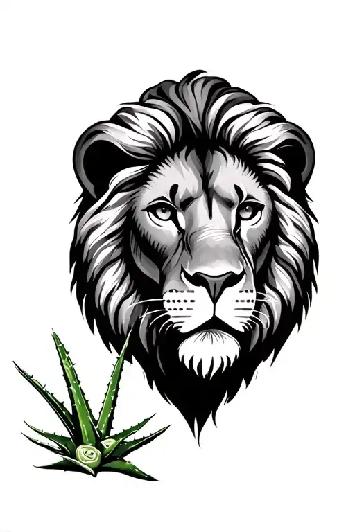 Lion Face With Aloe Vera Symbolizing Freedom