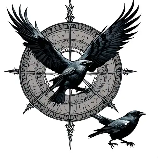Vegvisir And 2 Little Crows Flying