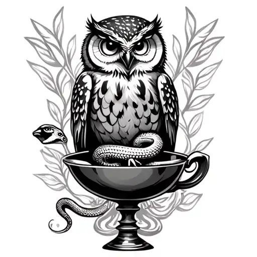 Owl Perched On Cup Of Hygeia Snake Chalice