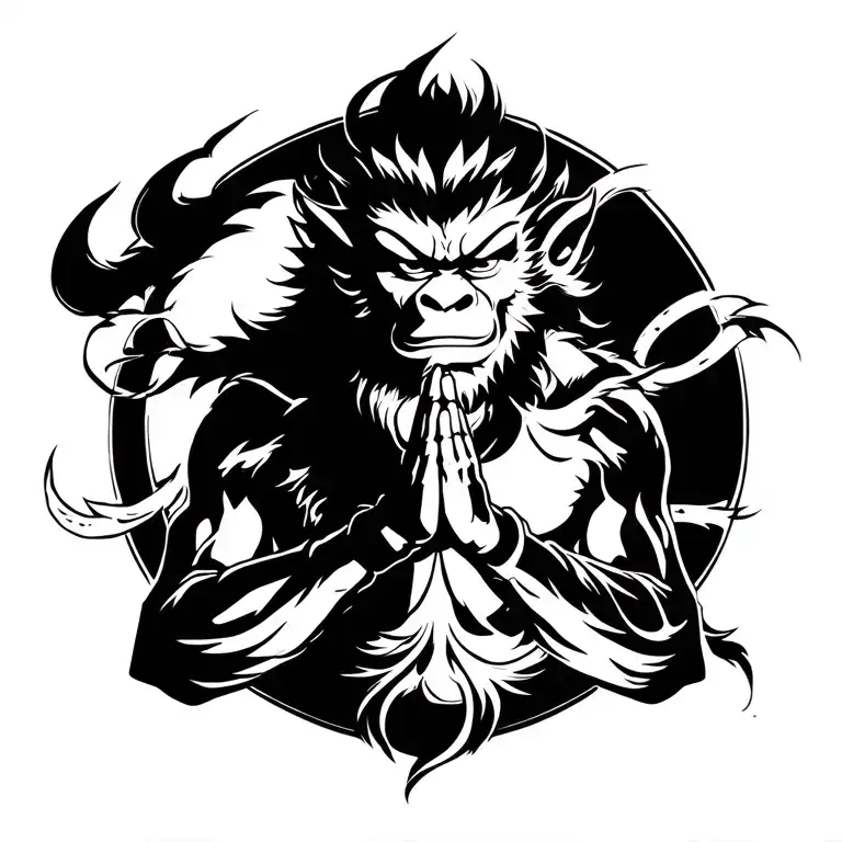 Sun Wukong Tattoo In A Praying Stance