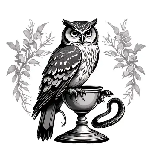 Owl Perched On Cup Of Hygeia Snake Chalice
