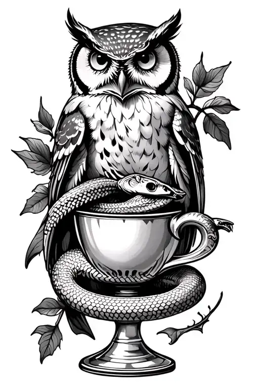 Owl Perched On Cup Of Hygeia Snake Chalice