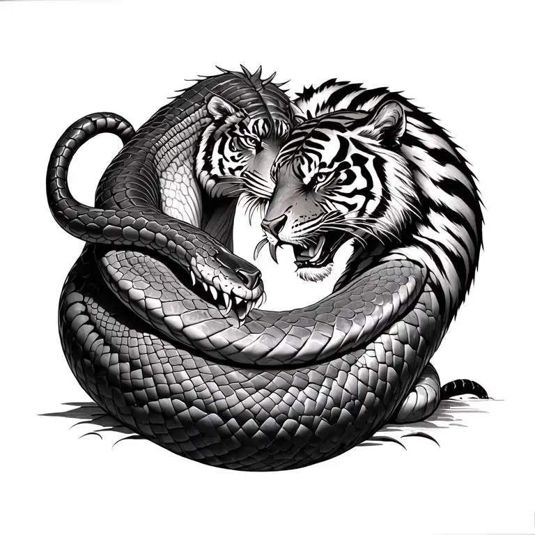 Anaconda And Tiger In Battle With Each Other