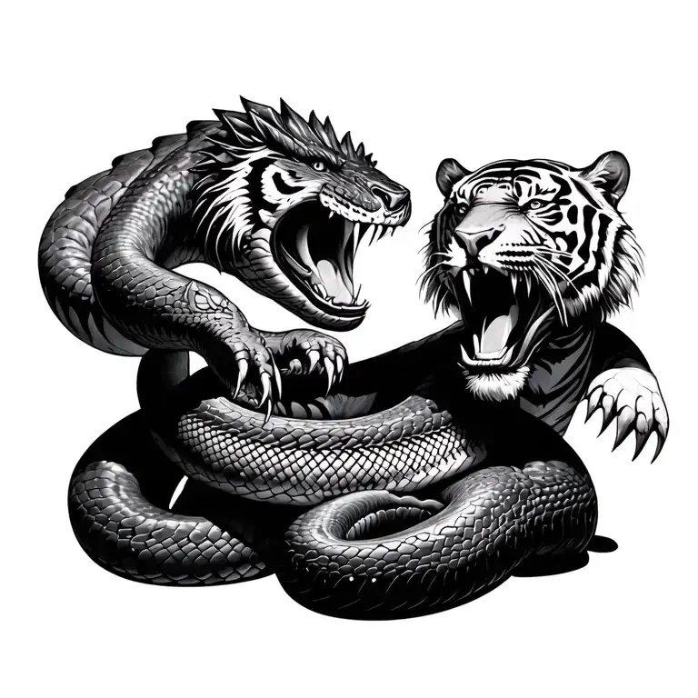 Anaconda In Battle With A Tiger