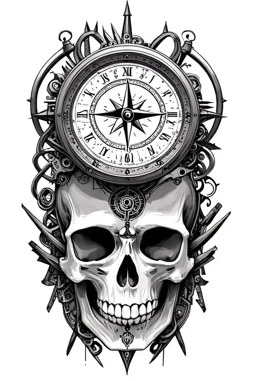 Biomachanical Skull Clock Compass