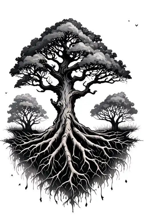 Tree With Roots Reaching Deep