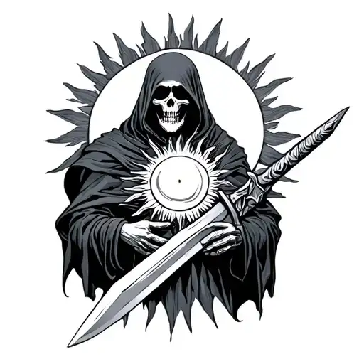 Grim Reaper Holding Sun And Blade