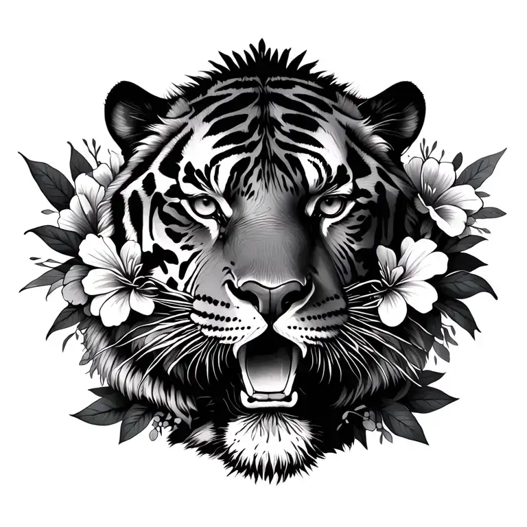 Tiger And Flowers