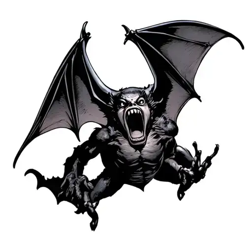 A Bat Flying Straight On Screaming In Pain