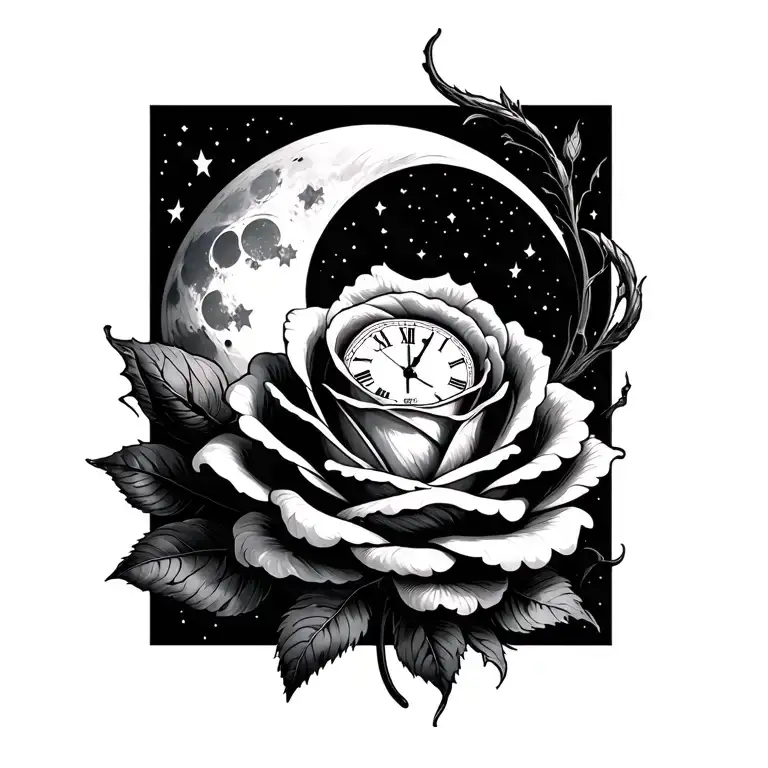 11 11 Clock Rose Intertwined And A Moon Surrounded