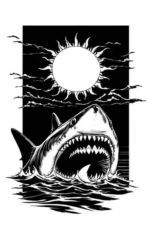 Sun With Shark In The Background Black And White