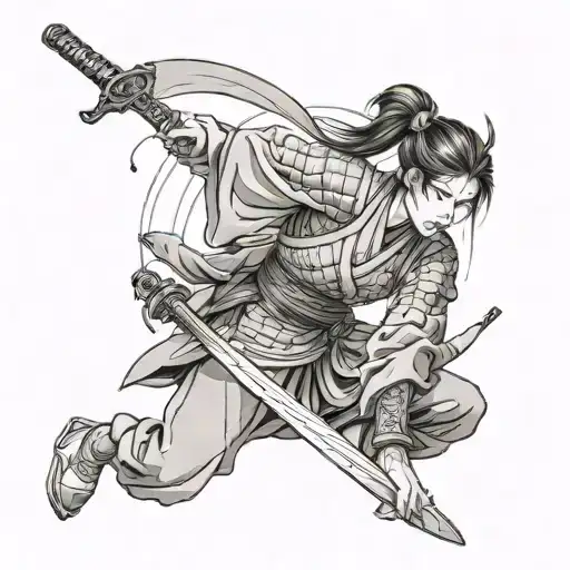 Female Samurai Cleaning Blood Off Sword