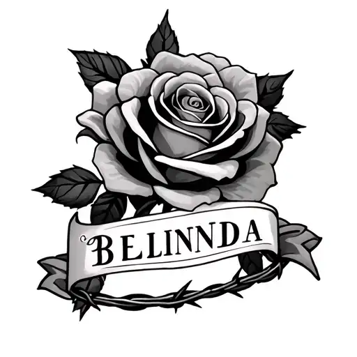 Background Filler Rose And Barbed Wire Around The Name Belinda