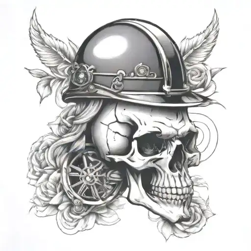 Skull And Roses With Motorcycle Helmet