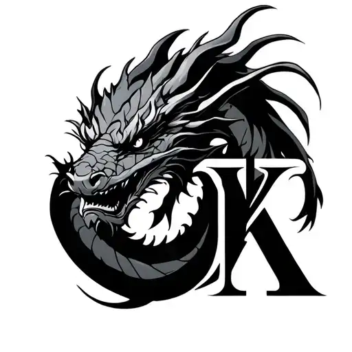 Dragon Surronding Intials K And A Minimalist Design