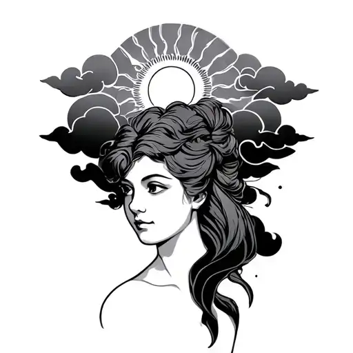 Lucy Tattoo With Black Clouds And A Sun Around It