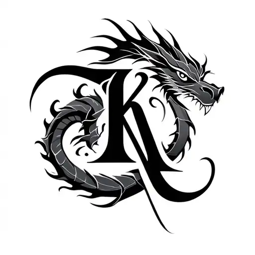 Tribal Design Of Dragon Surronding Intials K And A Minimalist Design