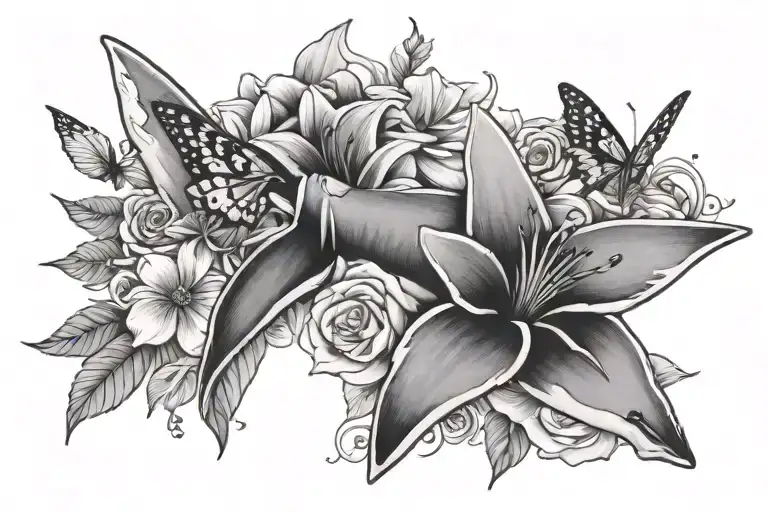 Shark Flower And Butterfly