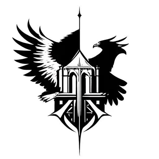 Assasins Creed Icon With Brotherhood Building Inside And Eagle Flying Above