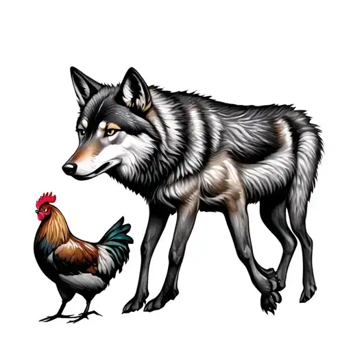 Wolf And Deer And Chicken Walking Together