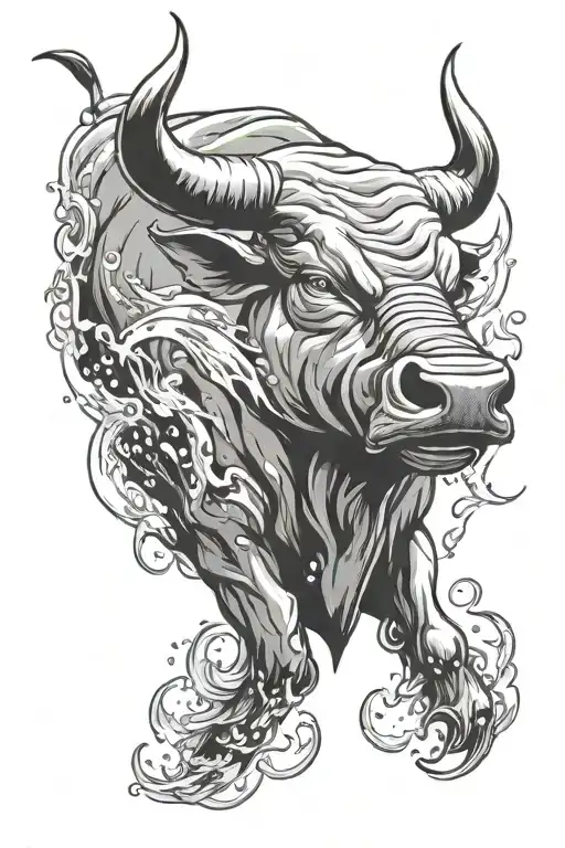 Angry Bull With Fish Swimming Gracefully