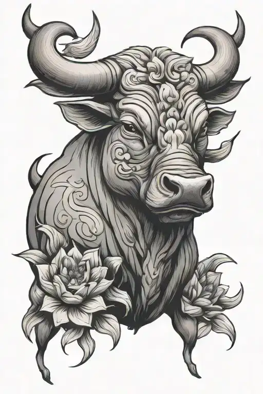 Angry Bull With Lotus Flower