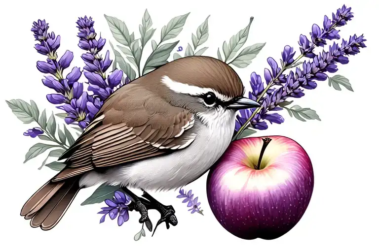 Wren Bird With An Apple And Lavender