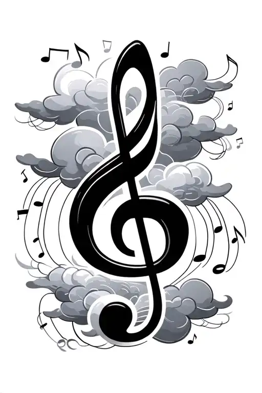 Music Notes And Clouds