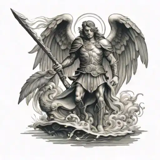 Saint Michael Standing Over Water