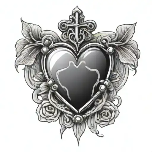 Sacred Hheart With Rosary Beads Around It