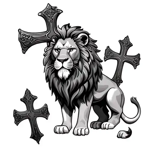 Lion And 3 Crosses