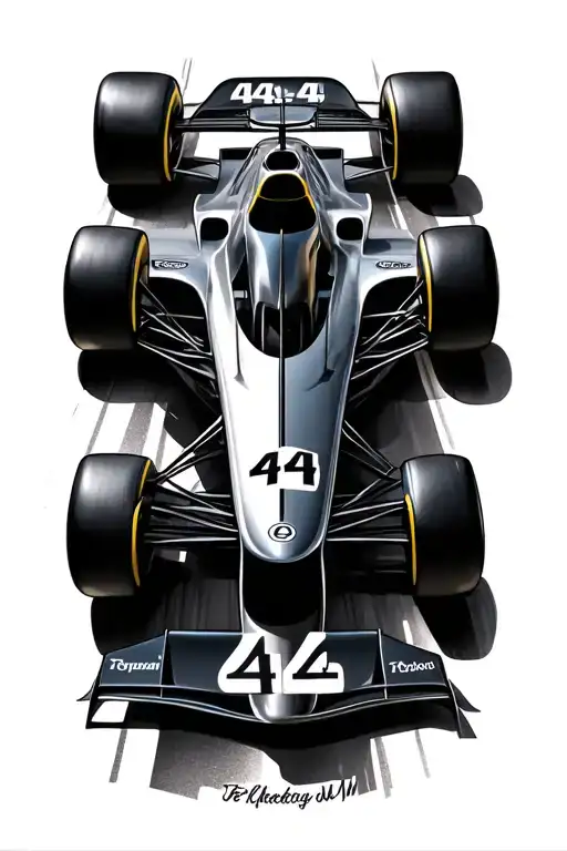 Formula 1 Car And Number 44 And 4
