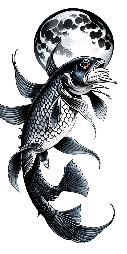 Pisces Fish Samurai Moon In The Background