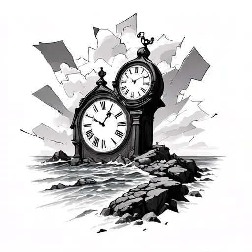 Grandfather Clock Rocky Shoreline Shattered Remains