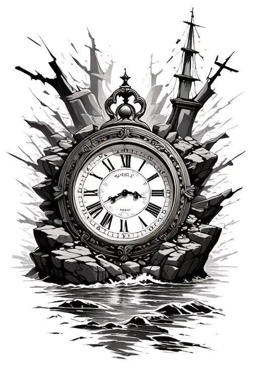 Grandfather Clock Rocky Shoreline Shattered Remains
