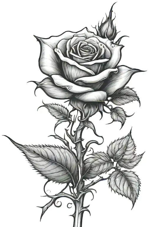 Rose With Thorns On Long Stem