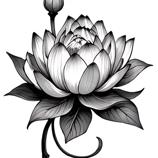 Lotus Tattoo With Stem And Leaves