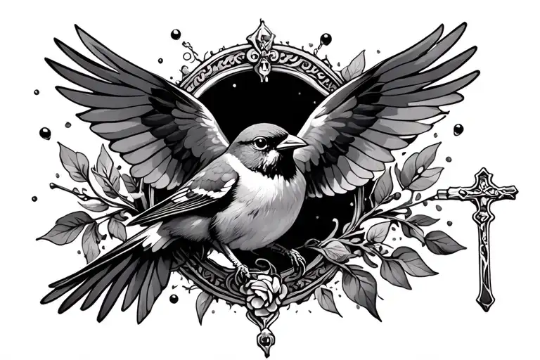 Rosary With A Sparrow Flying