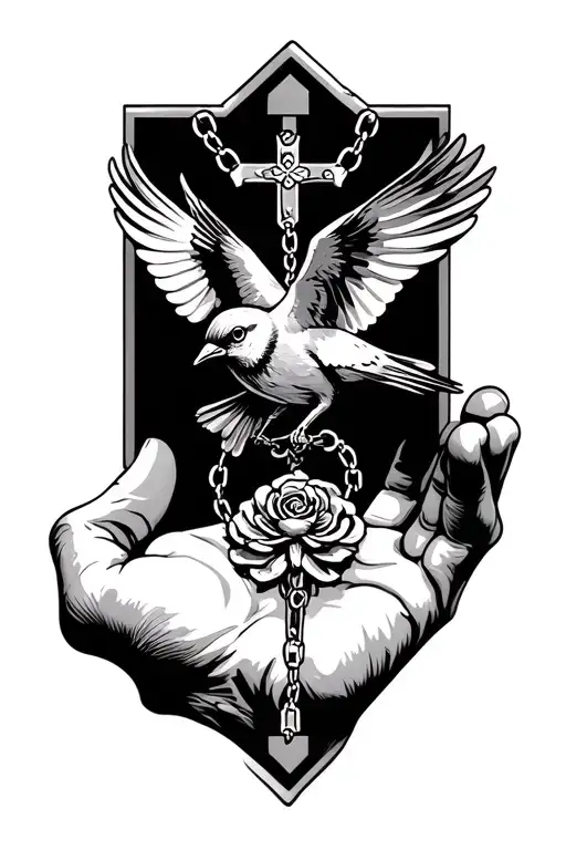 Rosary With A Sparrow Flying On Hand